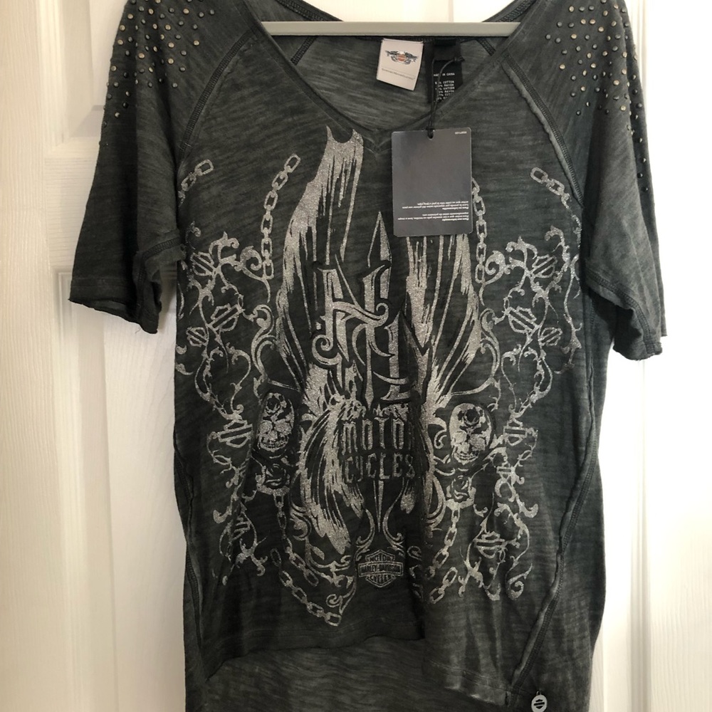 NWT Harley Davidson sz M grey t shirt with bling